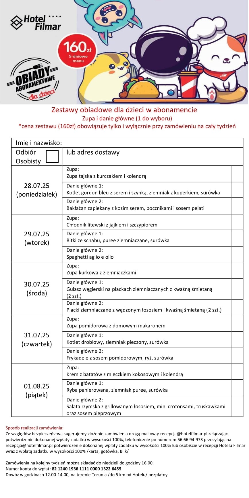 Obiady abonamentowe dziecięce